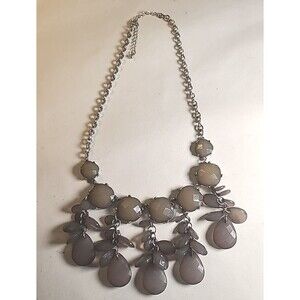 16" Statement Gray Bib Necklace Silvertone Adjustable Chunky Chic